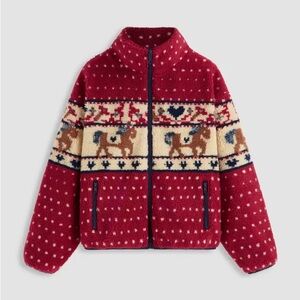 Cider Red Fleece Jacket with Star Patterns